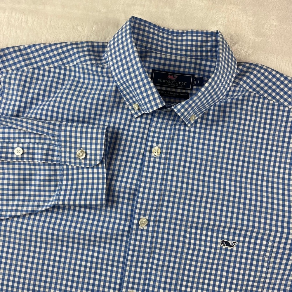 Vineyard Vines Classic Fit Tucker Shirt Men Large Blue Gingham Button Down